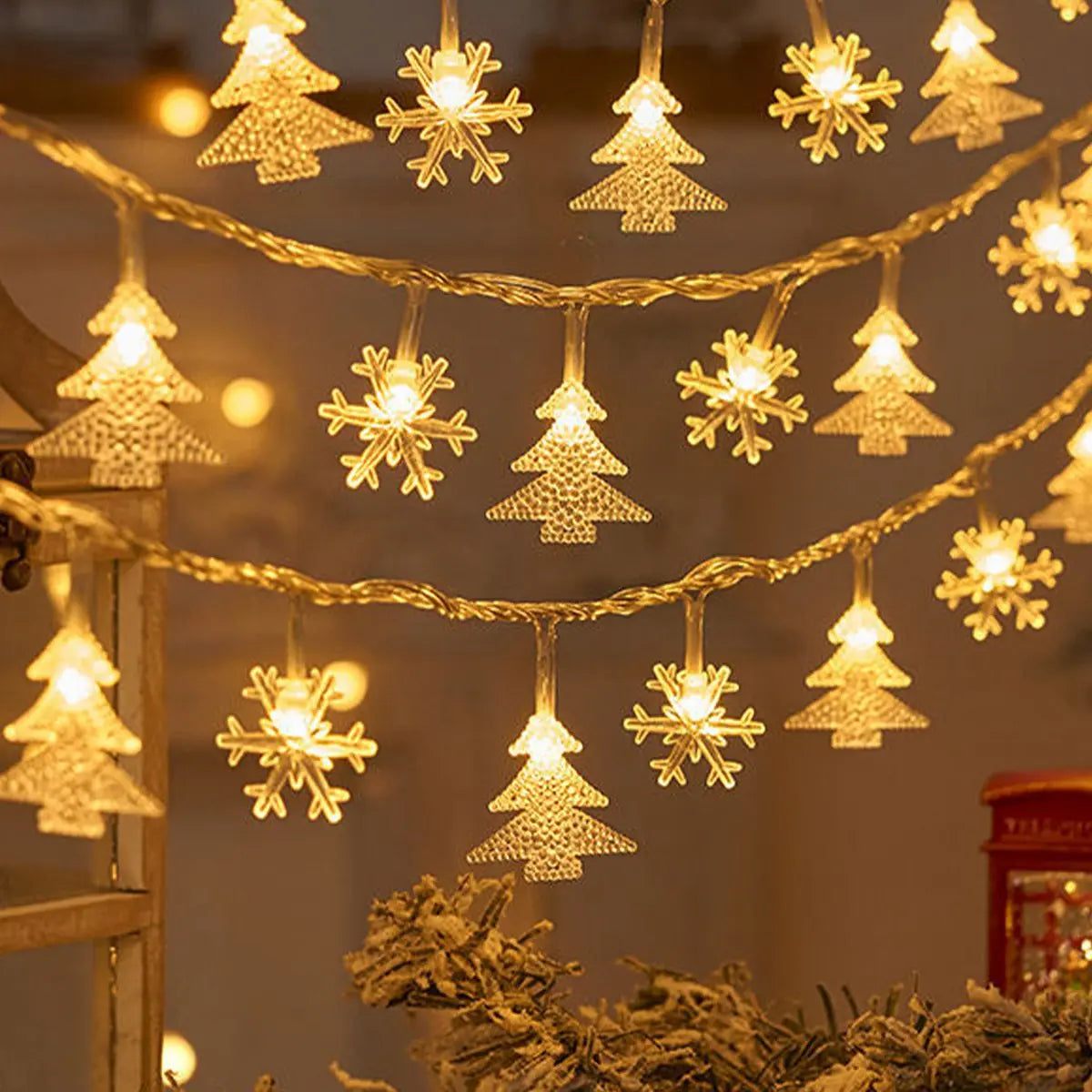 Christmas Tree & Snowflake LED String Lights Banner – 2023 Home Decor Fairy Light Pendant