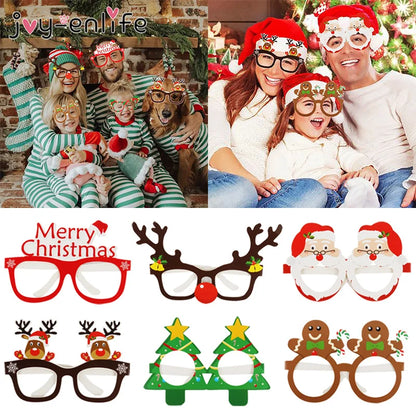 9pcs 2024 Christmas Glasses Set – Santa, Snowman, Tree, Elk, Snowflake Party Photo Props for Holiday Fun