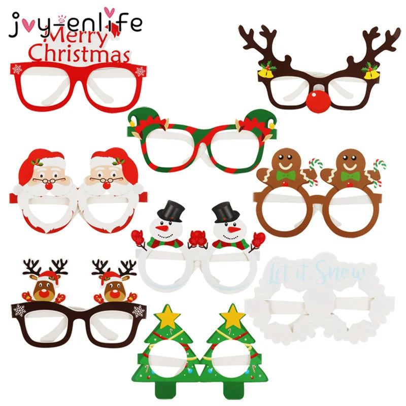 9pcs 2024 Christmas Glasses Set – Santa, Snowman, Tree, Elk, Snowflake Party Photo Props for Holiday Fun