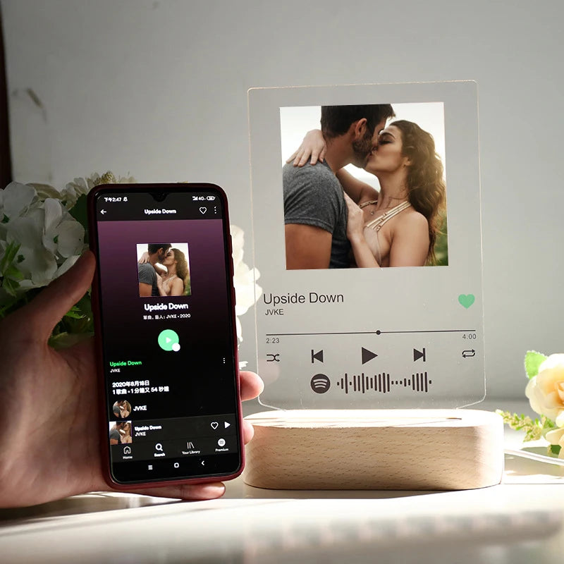 Customized 3D photo night light with song card and Spotify code, stepless dimming music lamp, Valentine's Day gift for love