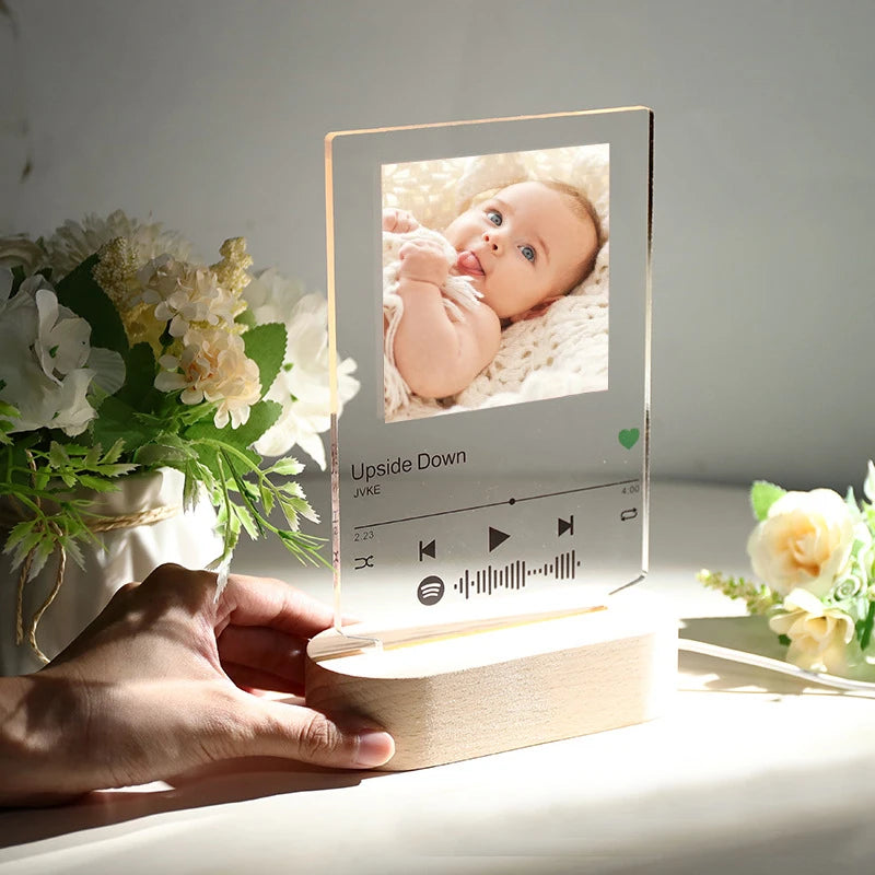 Customized 3D Photo Night Light – Song Cards with Spotify Code & Stepless Dimming | Music Desk Lamp & Valentine's Day Lover Gift