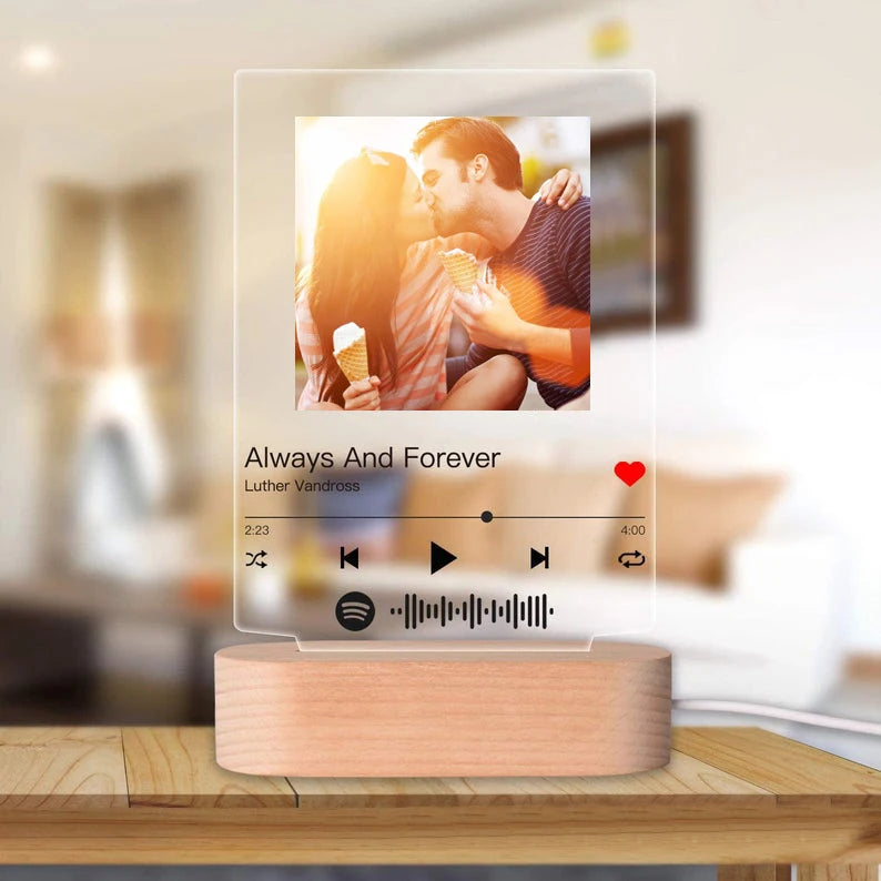 Customized 3D Photo Night Light – Song Cards with Spotify Code & Stepless Dimming | Music Desk Lamp & Valentine's Day Lover Gift