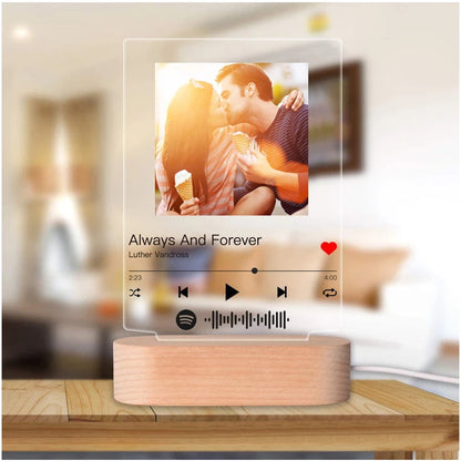 Customized 3D Photo Night Light – Song Cards with Spotify Code & Stepless Dimming | Music Desk Lamp & Valentine's Day Lover Gift