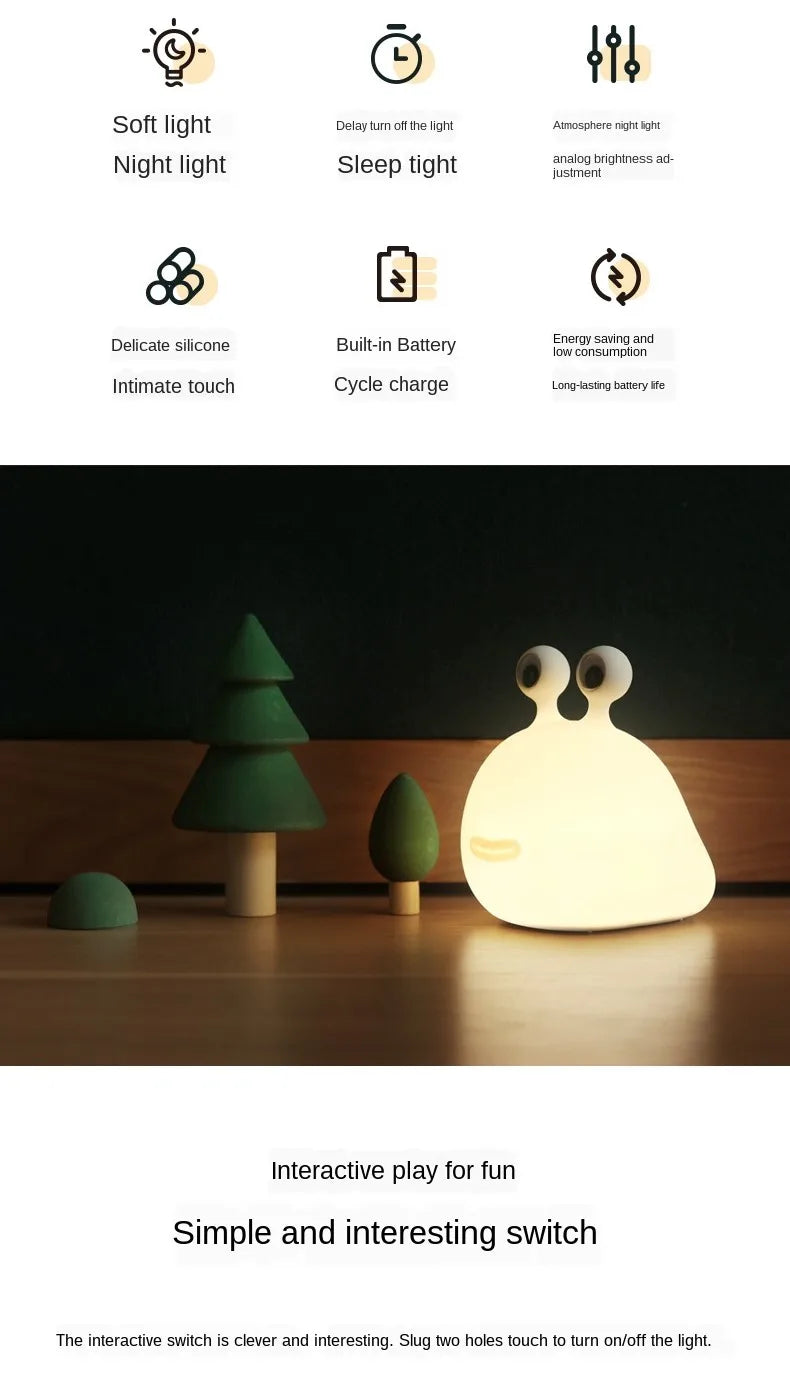 Cartoon Slug LED Night Light – Silicone Bedside Lamp | Eye-Protection Floor Lamp for Baby Room, Sleeping & Feeding | Kids Decor Toy