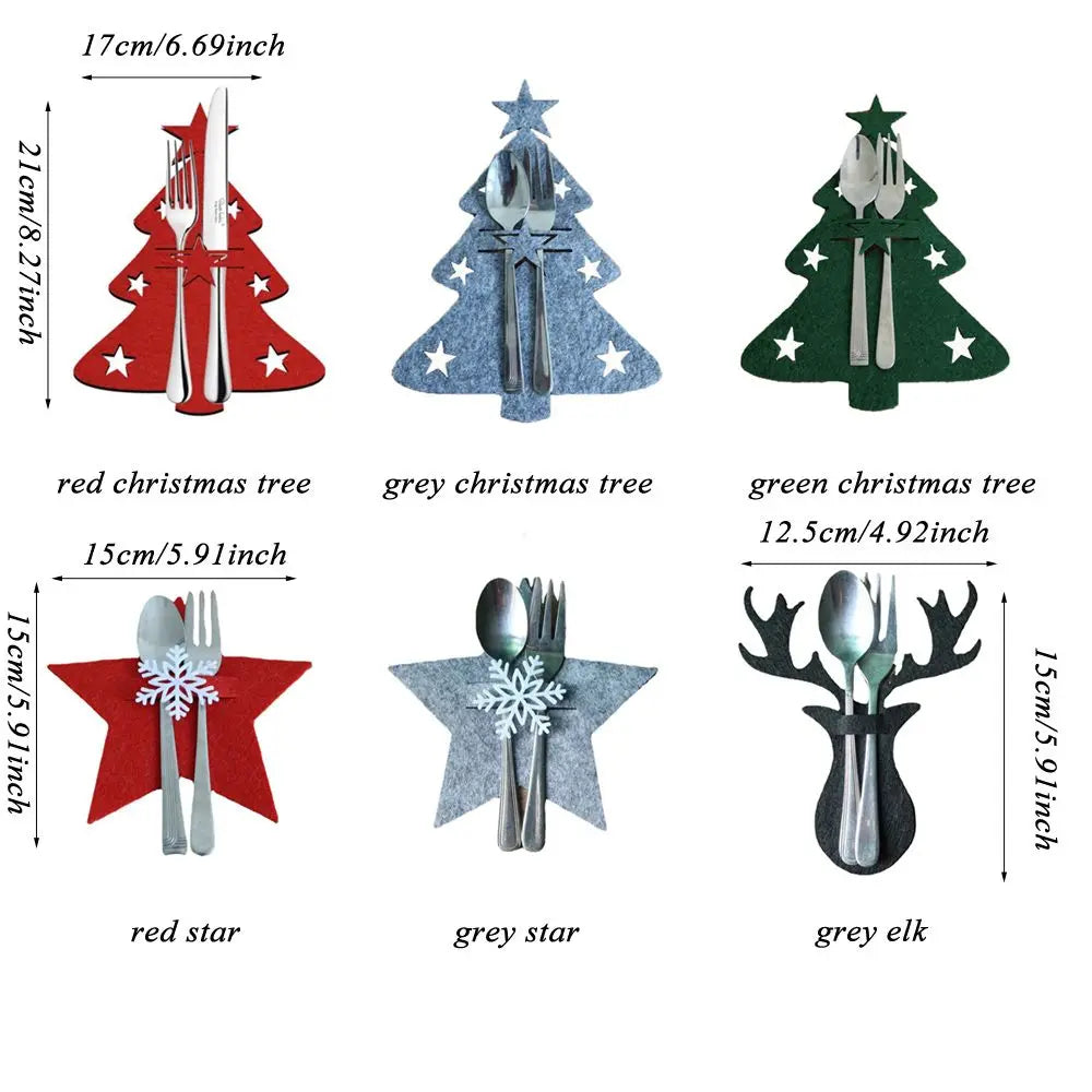 4PCS Christmas Cutlery Holders – 44 Styles Elk & Xmas Tree Fork and Knife Pockets