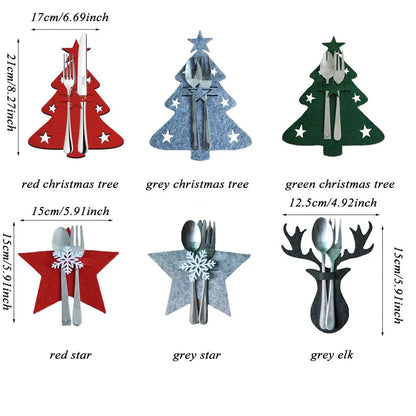 4PCS Christmas Cutlery Holders – 44 Styles Elk & Xmas Tree Fork and Knife Pockets