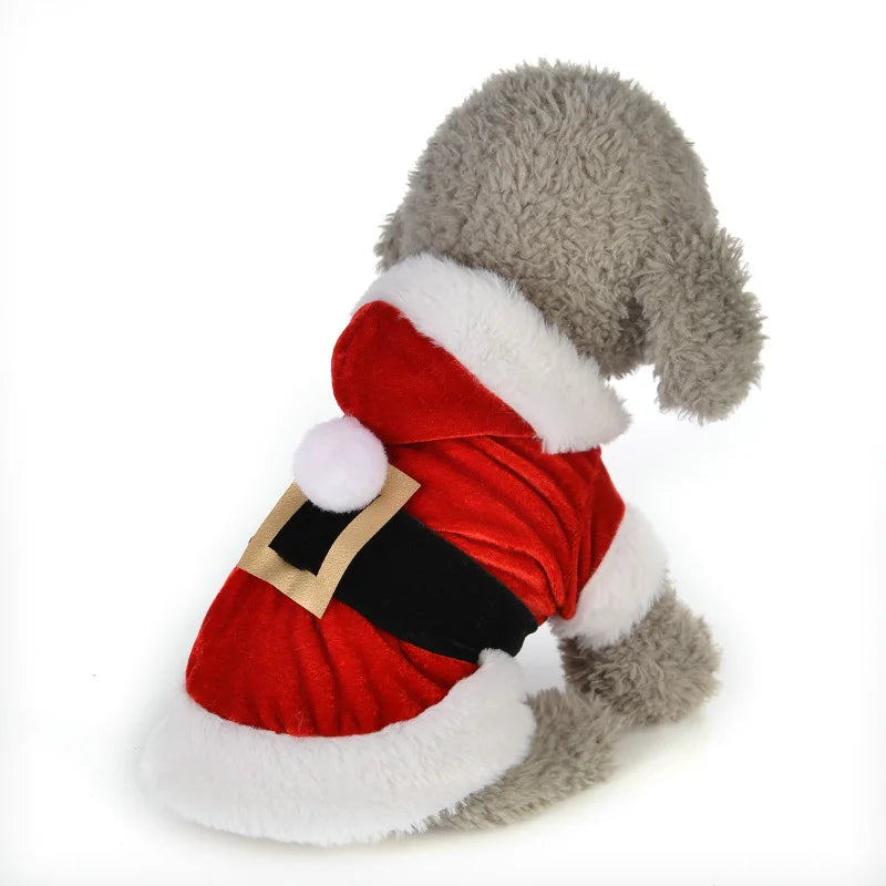 Santa Christmas Costume for Pets – Winter Hooded Coat for Small Dogs & Cats