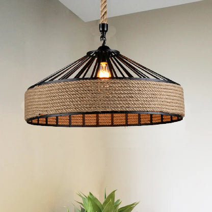 Classical Hemp Rope Pendant Hanging Lamp – Retro Industrial Iron Chandelier for Dining Room Ceiling Light | Antique Style