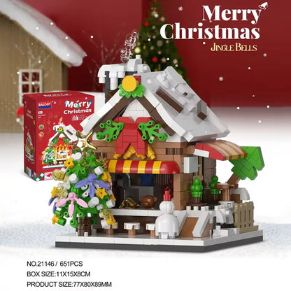 Christmas Snow House Mini Building Blocks Set – 3D Model Candy & Coffee Shop City View Gift for Kids