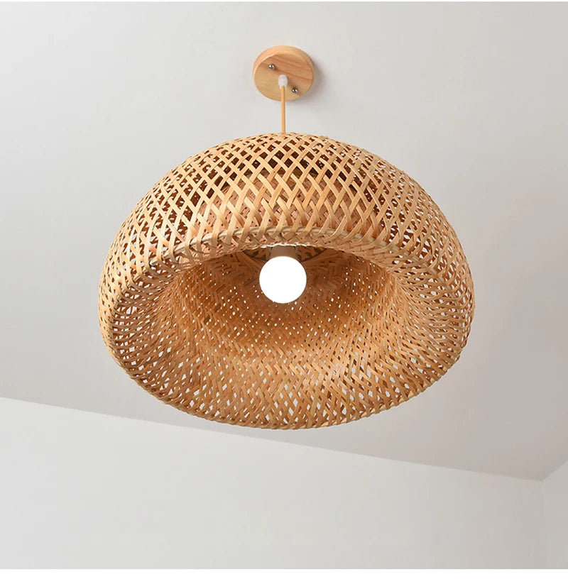 Bamboo Hanging Lamp Pendant Ceiling Light – Rattan Wicker Hand-Knit Braiding Suspended Light for Dining & Home Decor