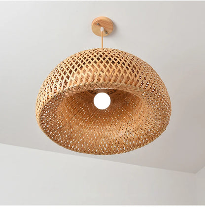 Bamboo Hanging Lamp Pendant Ceiling Light – Rattan Wicker Hand-Knit Braiding Suspended Light for Dining & Home Decor