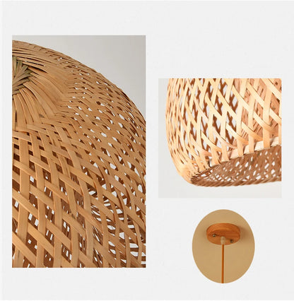 Bamboo Hanging Lamp Pendant Ceiling Light – Rattan Wicker Hand-Knit Braiding Suspended Light for Dining & Home Decor