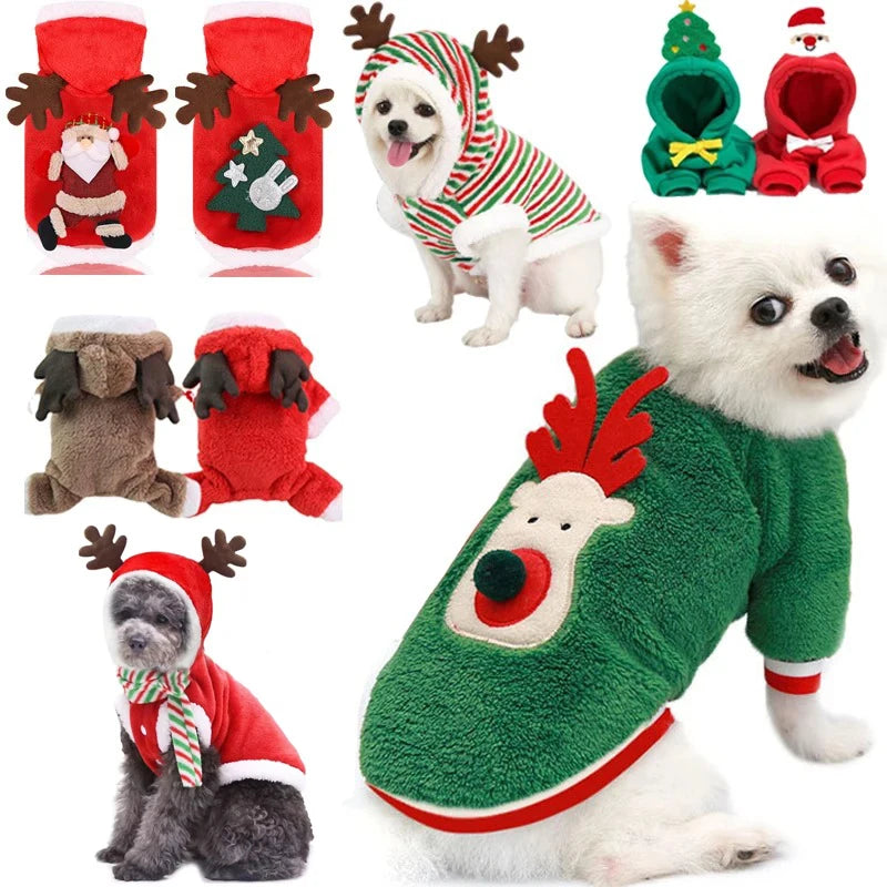 Dog Christmas Clothes – Winter Warm Pet Coat & Hoodie for Small & Medium Dogs | Elk & Santa Costume