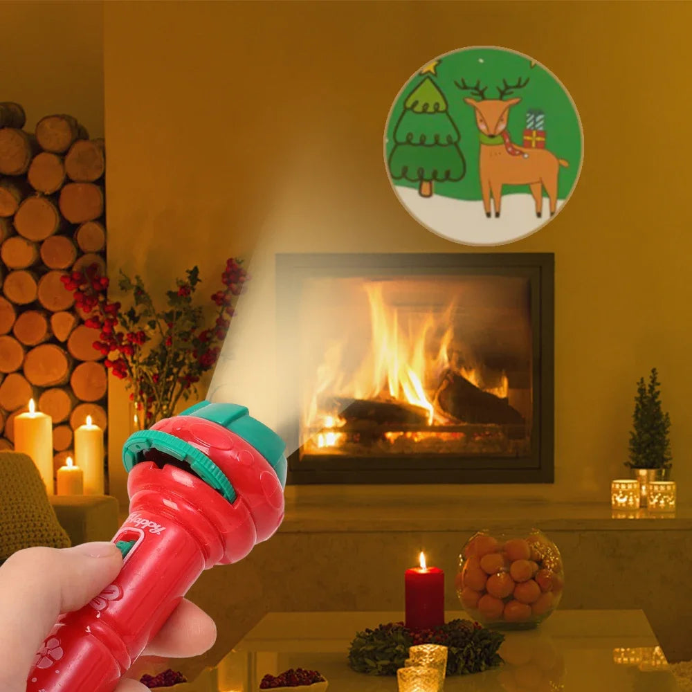 Cartoon Santa Projector Flashlight Toy – Kids’ Educational Night Light & Puzzle Gift for Christmas