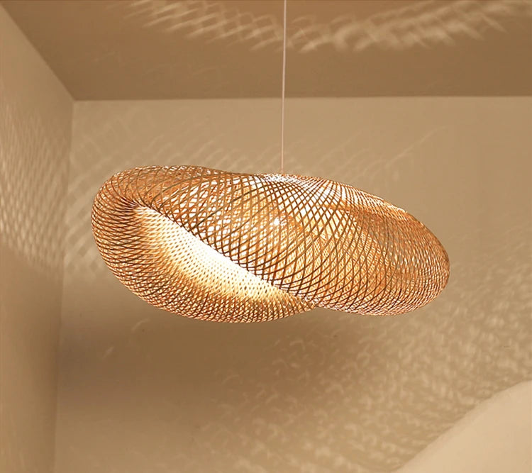 Bamboo Hanging Lamp Pendant Ceiling Light – Rattan Wicker Hand-Knit Braiding Suspended Light for Dining & Home Decor