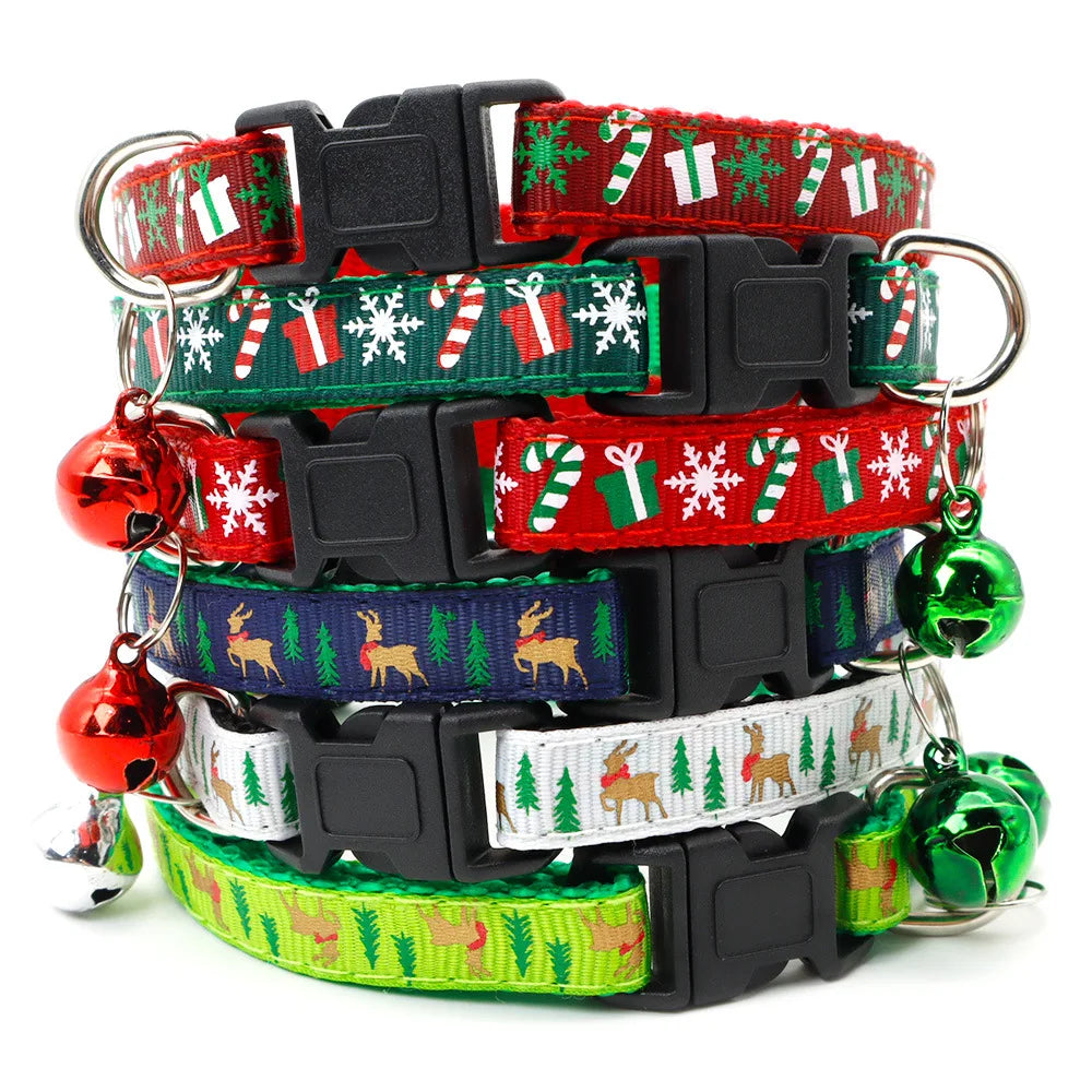 Adjustable Pet Collar with Bell – Christmas Design for Cats & Dogs