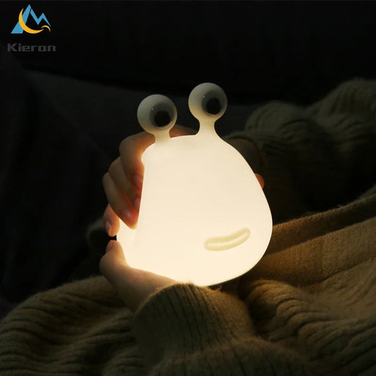 Cartoon slug LED night light, silicone bedside and floor lamp for baby room and kids decor, eye-protection sleeping light