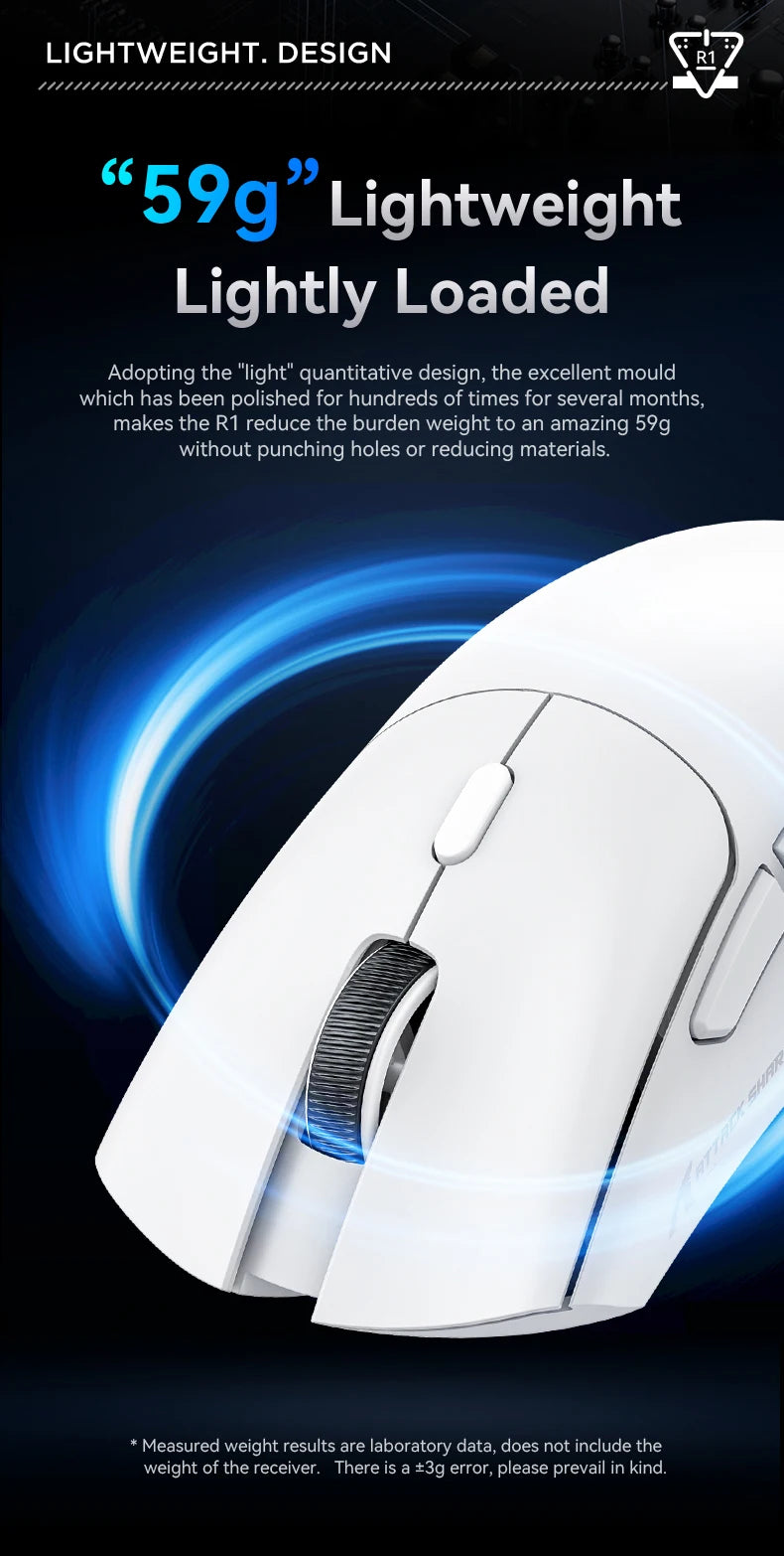 Attack Shark R1 Wireless Bluetooth Gaming Mouse – PAW3311 Sensor, 1000Hz Return Rate, Tri-Mode, Ergonomic, Rechargeable