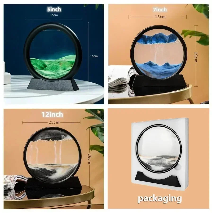 3D Moving Sand Art Picture – Round Glass Deep Sea Hourglass Sandscape for Home Decor & Gifts