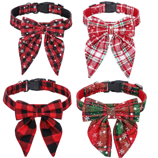 Cotton Christmas Snowflake Bow Dog Collar – Festive Pet Accessories for Small & Large Dogs