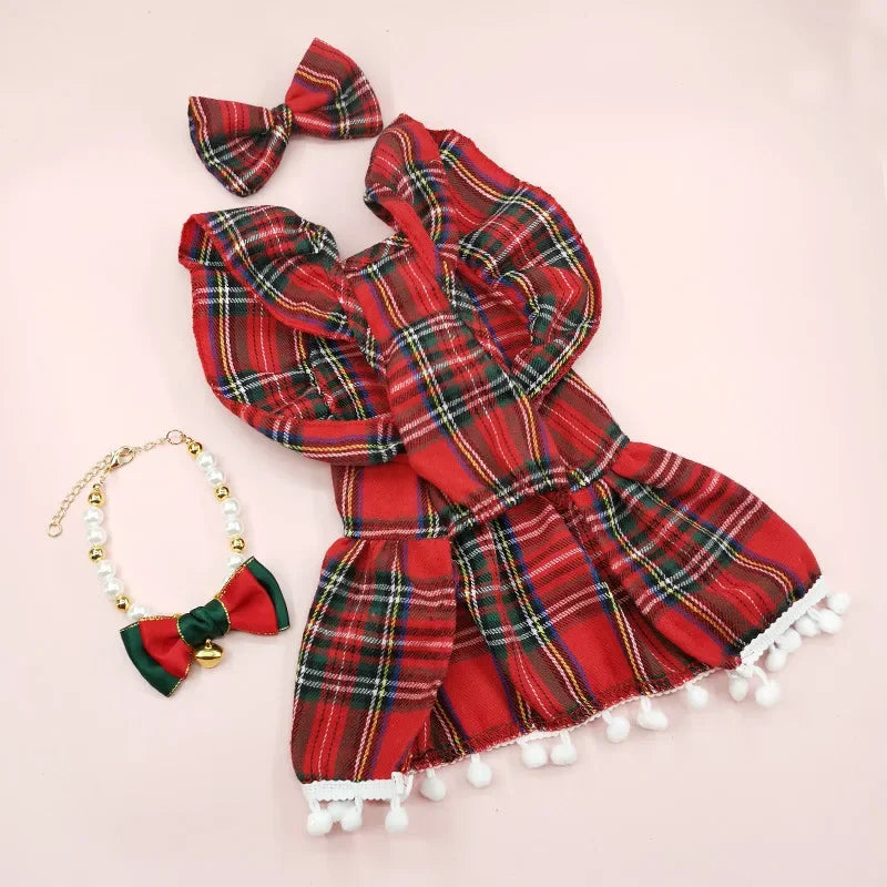 Christmas Dog Skirt - Autumn/Winter Pet Clothing for Small Dogs & Cats – Holiday Checker Design