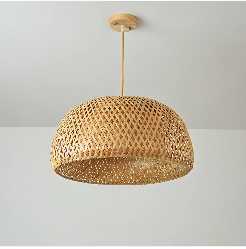 Bamboo Hanging Lamp Pendant Ceiling Light – Rattan Wicker Hand-Knit Braiding Suspended Light for Dining & Home Decor