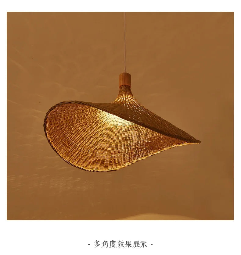 Bamboo Hanging Lamp Pendant Ceiling Light – Rattan Wicker Hand-Knit Braiding Suspended Light for Dining & Home Decor