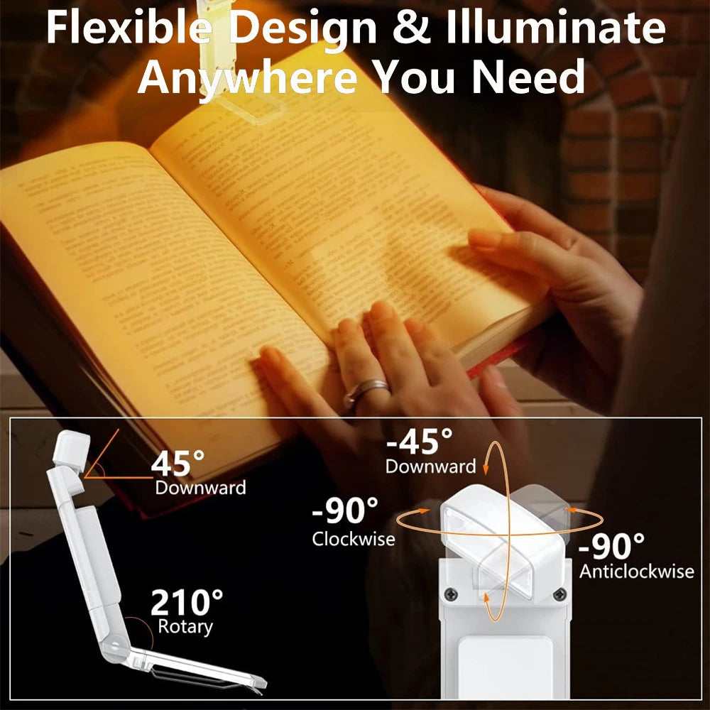 Book Light with Timer – USB Rechargeable Clip-On Reading Lamp | 3 Colors & 5 Brightness Levels, Night Light Bookmark