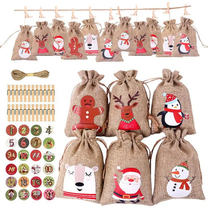 24-Piece Christmas Advent Calendar Gift Bags Set