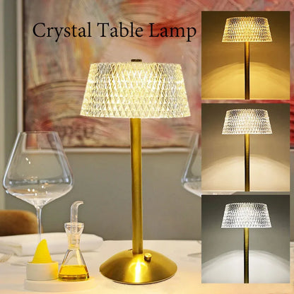 Crystal Table Lamp – Diamond Retro LED Desk Lamp | USB Rechargeable Eye Protection Night Light for Bedroom, Hotel, Office & Wedding