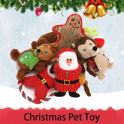 Christmas Dog Chew Toy Set – Plush Santa, Elk, Gingerbread, Donut & More – Squeaky Toys for Pets