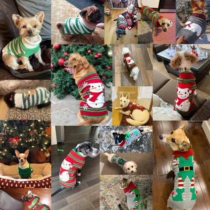 Christmas Dog Sweater – Winter Warm Striped Knitted Outfit for Small Dogs & Puppies