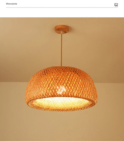 Bamboo Hanging Lamp Pendant Ceiling Light – Rattan Wicker Hand-Knit Braiding Suspended Light for Dining & Home Decor