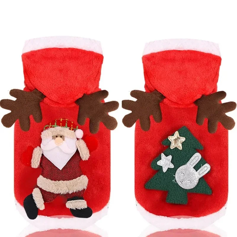 Christmas Dog Clothes – Warm Winter Hoodies for Small & Medium Dogs – Elk & Santa Claus Pet Coat