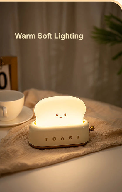 BANDIAN Bread Toast Cartoon LED Night Light – Cute Kawaii Table Lamp with Timer | Portable Tiny Home Decor Light