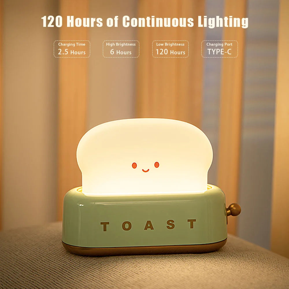 BANDIAN Bread Toast Cartoon LED Night Light – Cute Kawaii Table Lamp with Timer | Portable Tiny Home Decor Light