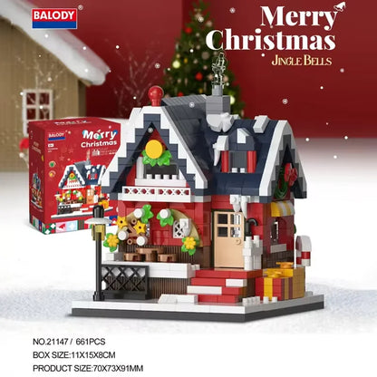 Christmas Snow House Mini Building Blocks Set – 3D Model Candy & Coffee Shop City View Gift for Kids