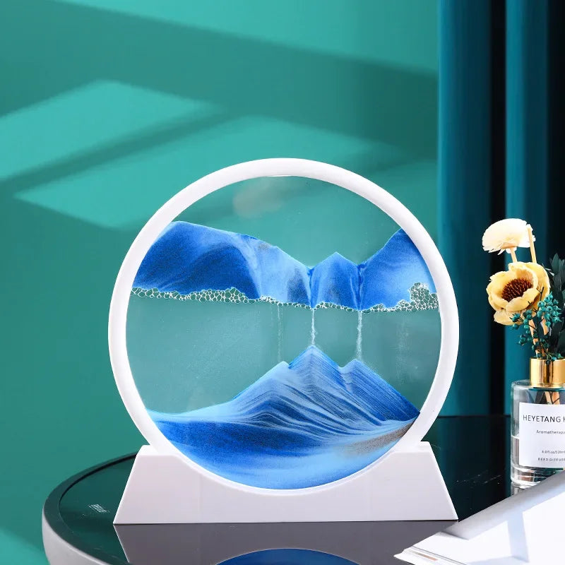 3D Moving Sand Art Picture – Round Glass Deep Sea Hourglass Sandscape for Home Decor & Gifts