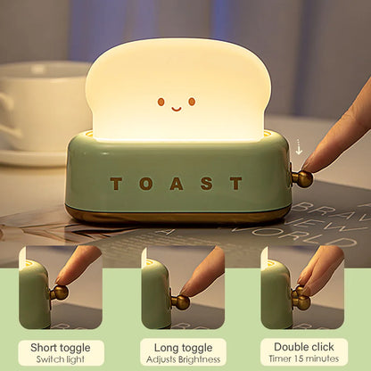 BANDIAN Bread Toast Cartoon LED Night Light – Cute Kawaii Table Lamp with Timer | Portable Tiny Home Decor Light