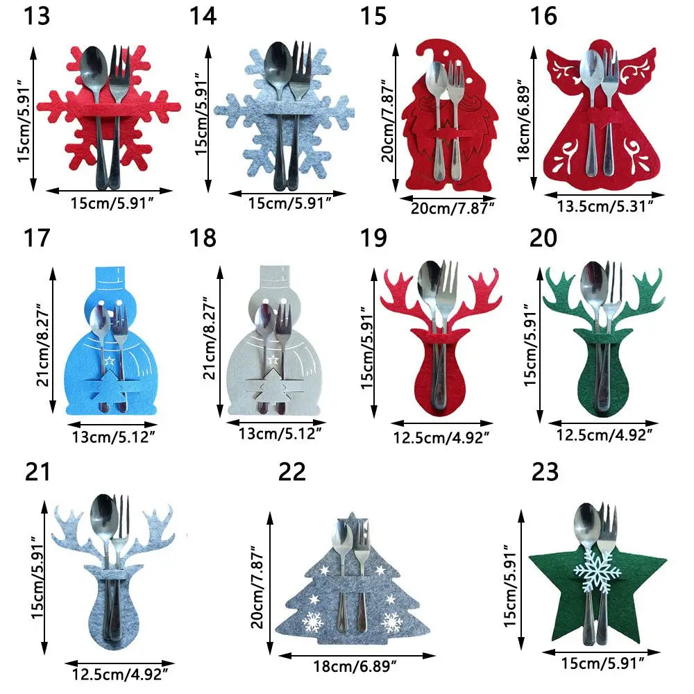 4PCS Christmas Cutlery Holders – 44 Styles Elk & Xmas Tree Fork and Knife Pockets