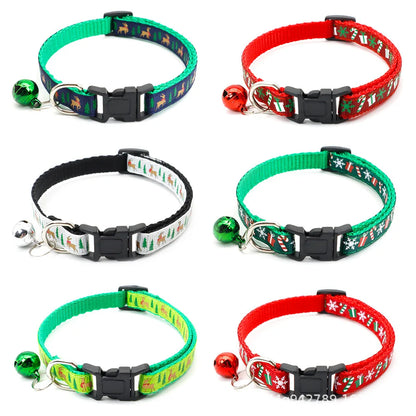 Adjustable Pet Collar with Bell – Christmas Design for Cats & Dogs