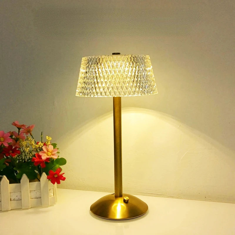 Crystal table lamp with diamond LED design, USB rechargeable eye protection night light for bedroom, hotel, office, and wedding