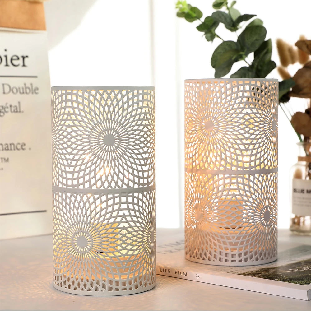 2-Pack Modern Nordic Cylinder Table Lamps – Warm White Night Lights & Candle Holders