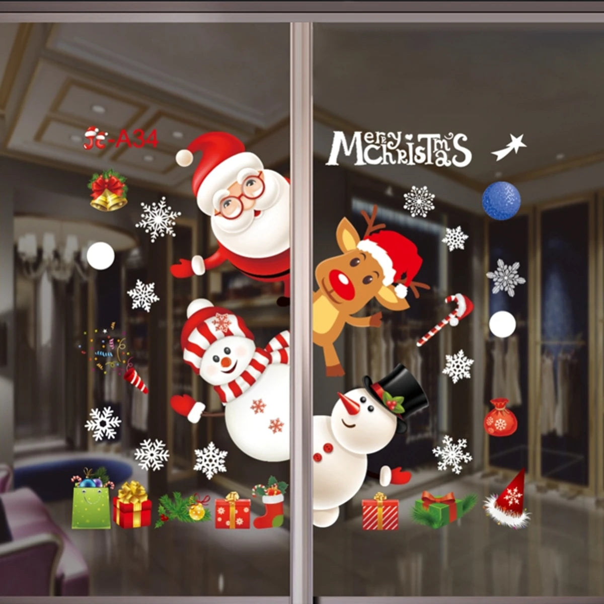 Christmas Wall & Window Stickers – 2024 Merry Christmas Home Decorations & New Year Ornaments