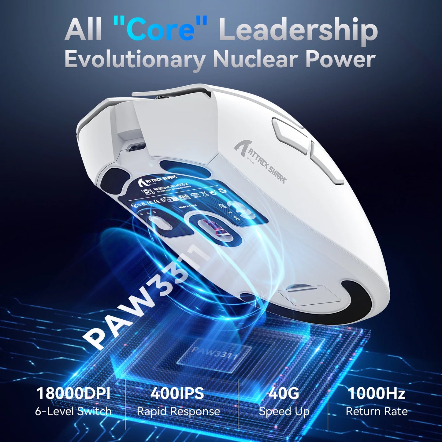 Attack Shark R1 Wireless Bluetooth Gaming Mouse – PAW3311 Sensor, 1000Hz Return Rate, Tri-Mode, Ergonomic, Rechargeable