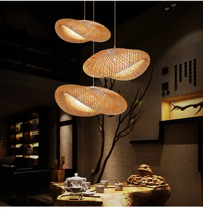 Bamboo Hanging Lamp Pendant Ceiling Light – Rattan Wicker Hand-Knit Braiding Suspended Light for Dining & Home Decor