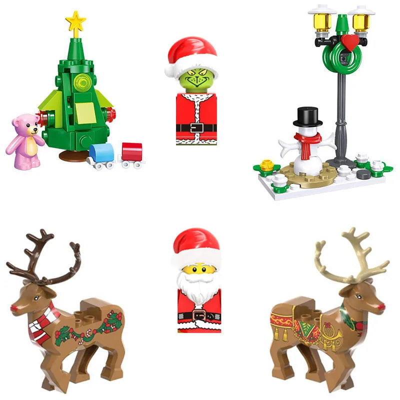 Christmas Blocks Toys Santa Claus Reindeer Action Figures  Building Bricks Toy Gift