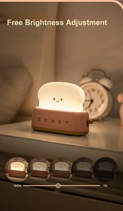 BANDIAN Bread Toast Cartoon LED Night Light – Cute Kawaii Table Lamp with Timer | Portable Tiny Home Decor Light