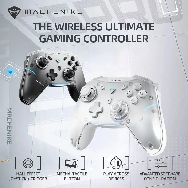 Machenike G5 Pro Elite wireless gaming controller with Hall trigger joystick and mecha-tactile buttons for Switch, PC, Android, and iOS.