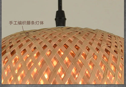 Bamboo Hanging Lamp Pendant Ceiling Light – Rattan Wicker Hand-Knit Braiding Suspended Light for Dining & Home Decor